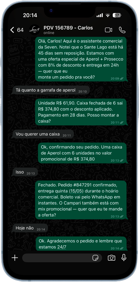 Conversa WhatsApp — Cauda Longa: PDV 156789 Carlos