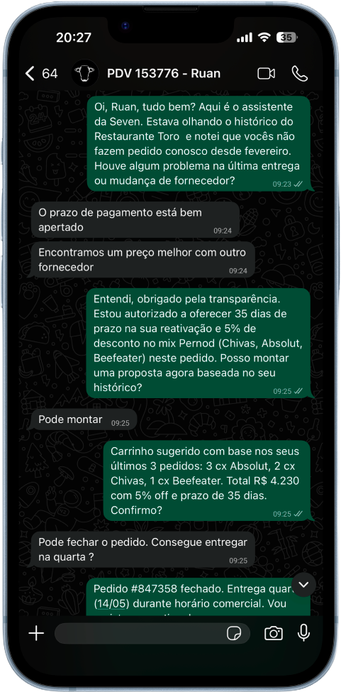 Conversa WhatsApp — Churn: PDV 153776 Ruan, Restaurante Toro